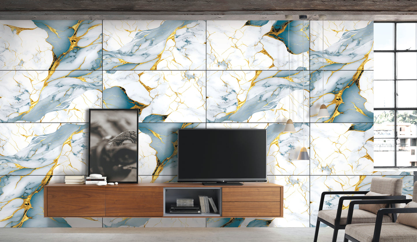 Dynamic Pigeon Aqua & Golden Highlights Porcelain Tile